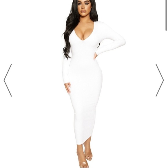 Naked Wardrobe Oh So V-ery Snatched Dress in White. Size Small. Like New. - Picture 1 of 6
